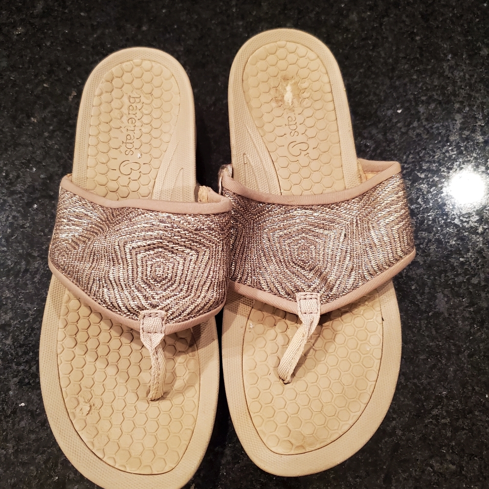 Bare Traps gold slip on thong/wedge size 6.5